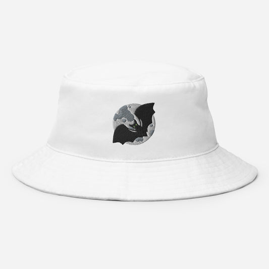 Halloween Bat & Moon Bucket Hat, Embroidered Flying Bat Bucket Hat, Handmade Spooky Season Unisex Cotton Sun Hat