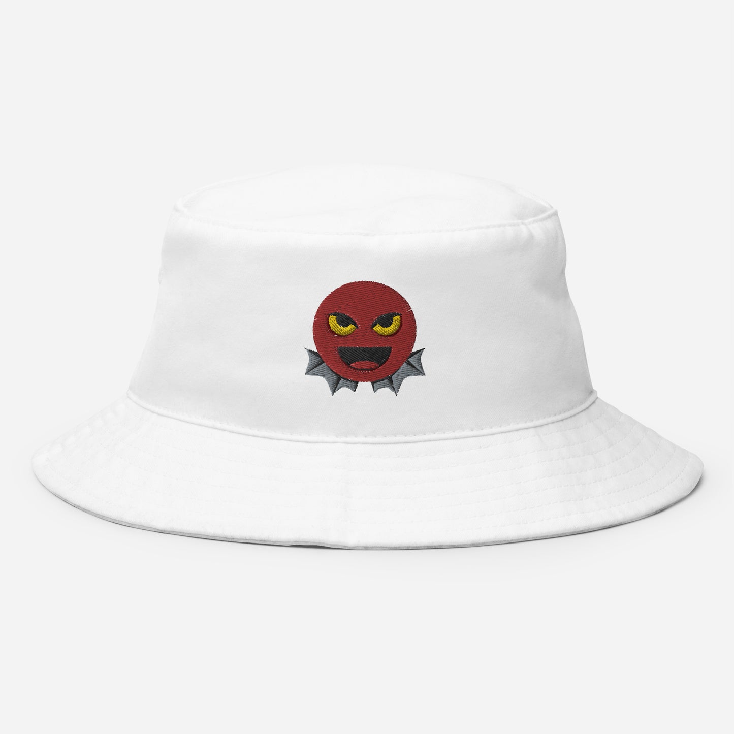 Halloween Devil Bucket Hat, Embroidered Evil Emoticon Bucket Hat, Handmade Scary Emoji Unisex Cotton Sun Hat