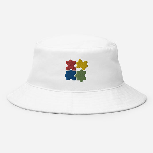 Autism Puzzle Pieces Bucket Hat, Embroidered Autism Awareness Bucket Hat, Handmade Autistic Pride Unisex Cotton Sun Hat