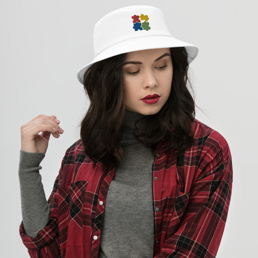 Autism Puzzle Pieces Bucket Hat, Embroidered Autism Awareness Bucket Hat, Handmade Autistic Pride Unisex Cotton Sun Hat