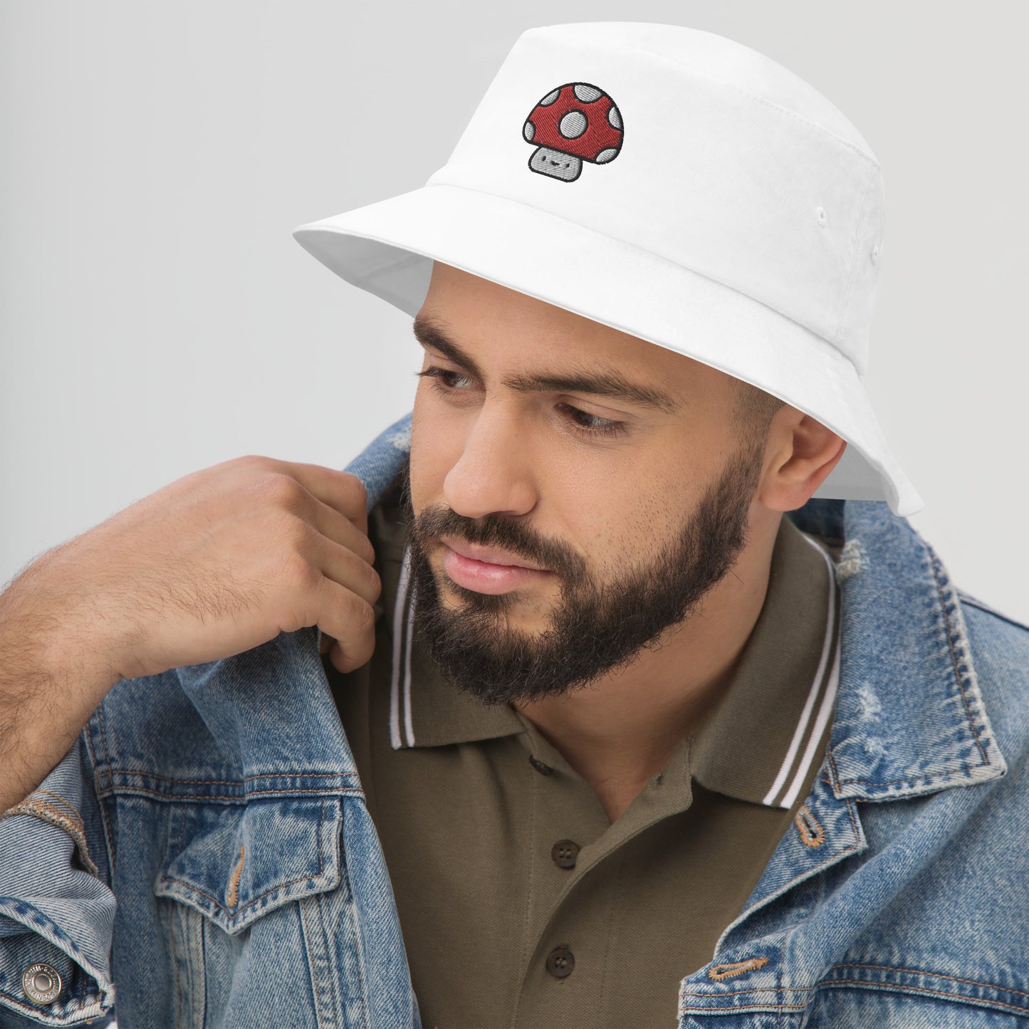 Mushroom Bucket Hat, Embroidered Toadstool Bucket Hat, Handmade Smiley Mushroom Unisex Cotton Sun Hat