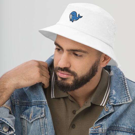 Orca Whale Bucket Hat, Embroidered Killer Blue Whale Bucket Hat, Handmade Ocean Animal Unisex Cotton Sun Hat