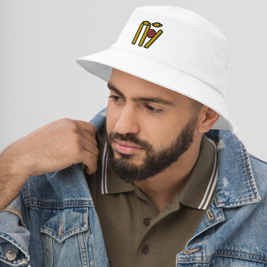 Cricket Wickets And Ball Bucket Hat, Embroidered Sports Cricketer Bucket Hat, Handmade Cricket Player Unisex Cotton Sun Hat