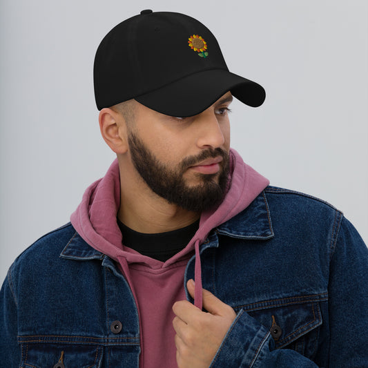 Sunflower Plant Dad Hat, Embroidered Unisex Hat, Handmade Dad Cap, Adjustable Baseball Gift Cap - Multiple Colors