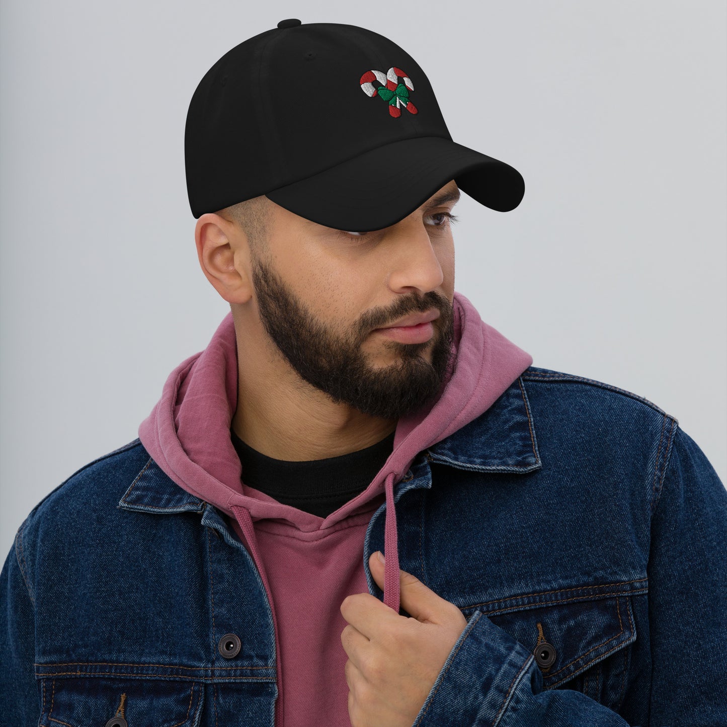 Candy Cane Dad Hat, Embroidered Christmas Unisex Hat, Handmade Dad Cap, Xmas Festive Adjustable Baseball Gift Cap