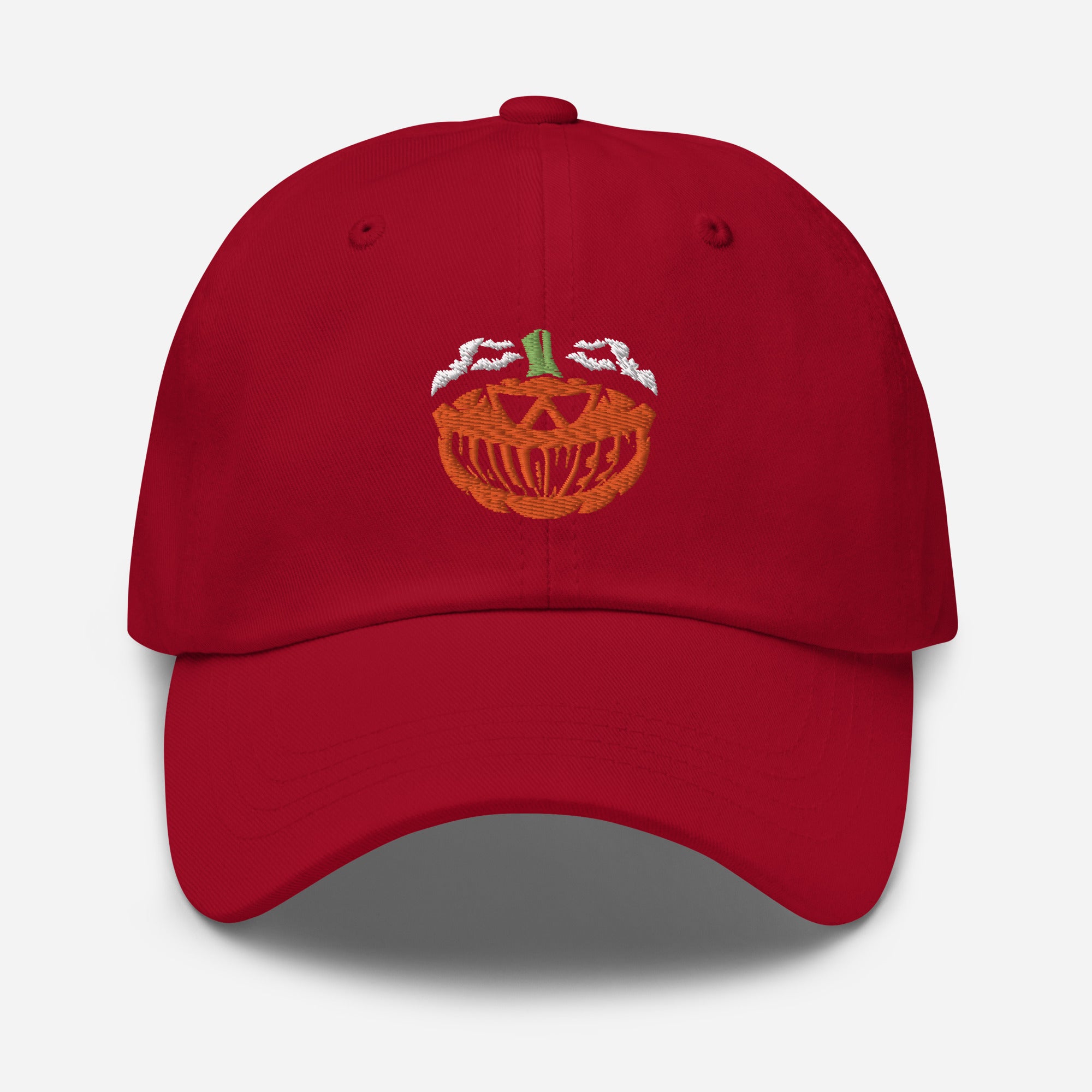 Halloween Smile Pumpkin Dad Hat, Embroidered Flying Bats Unisex Hat, Handmade Dad Cap, Evil Smile Adjustable Baseball Gift Cap