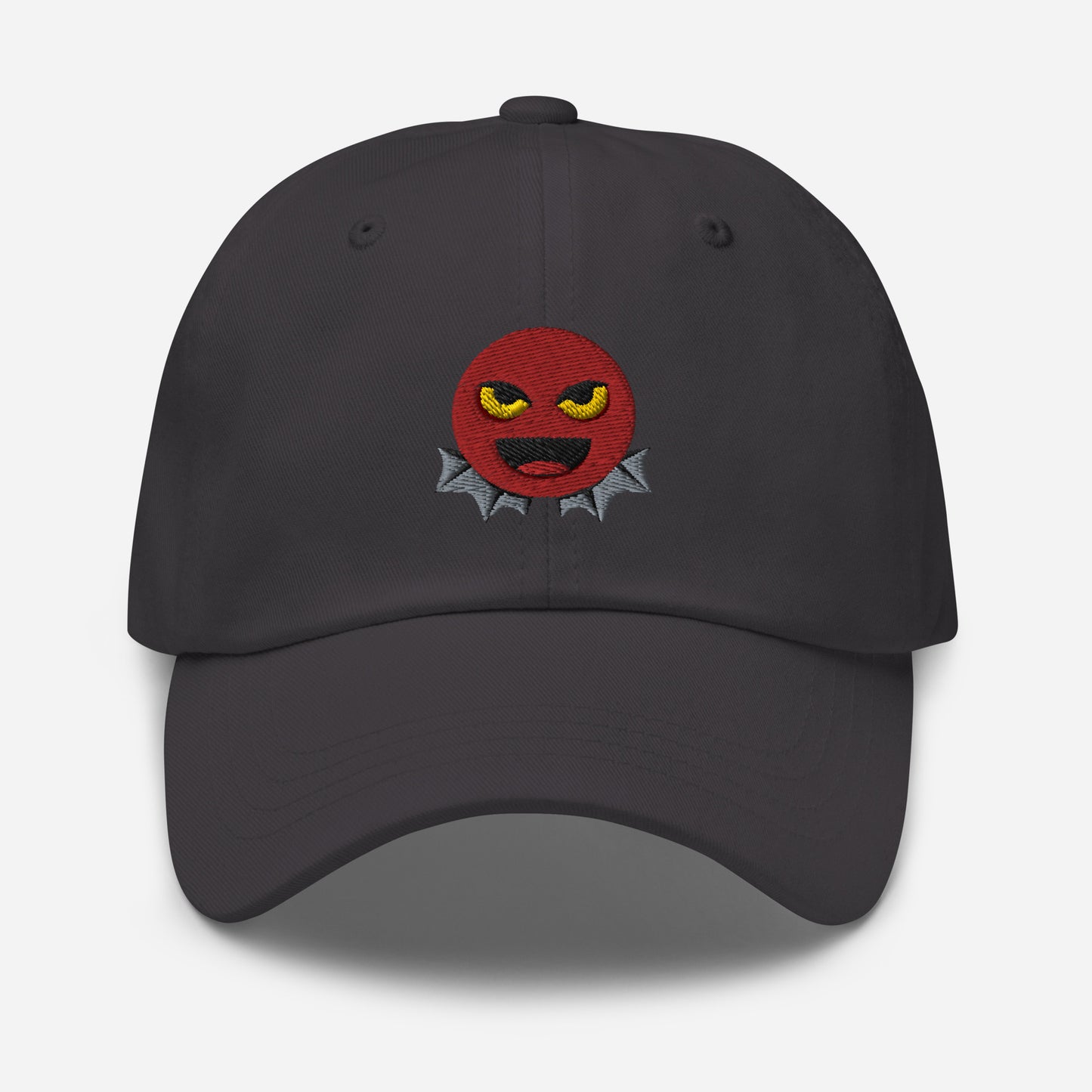 Halloween Devil Dad Hat, Embroidered Evil Emoticon Unisex Hat, Handmade Dad Cap, Scary Emoji Adjustable Baseball Gift Cap