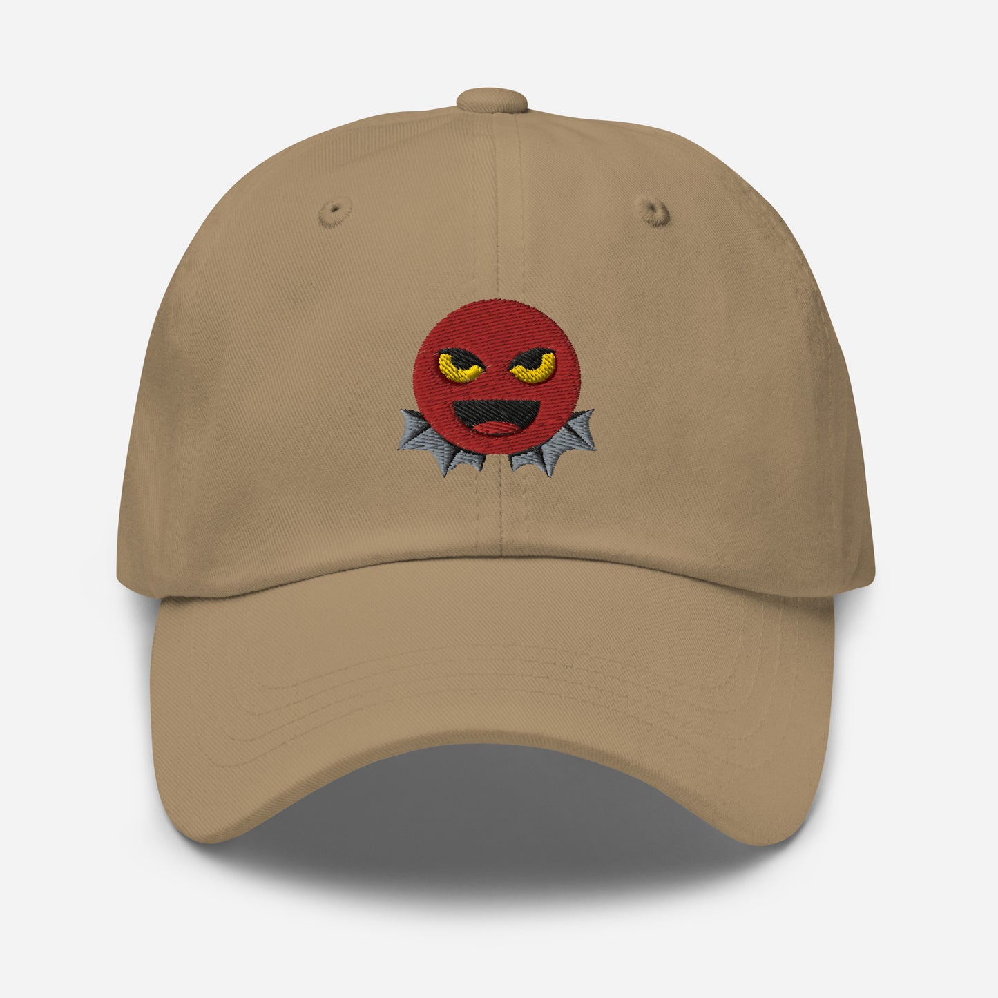 Halloween Devil Dad Hat, Embroidered Evil Emoticon Unisex Hat, Handmade Dad Cap, Scary Emoji Adjustable Baseball Gift Cap