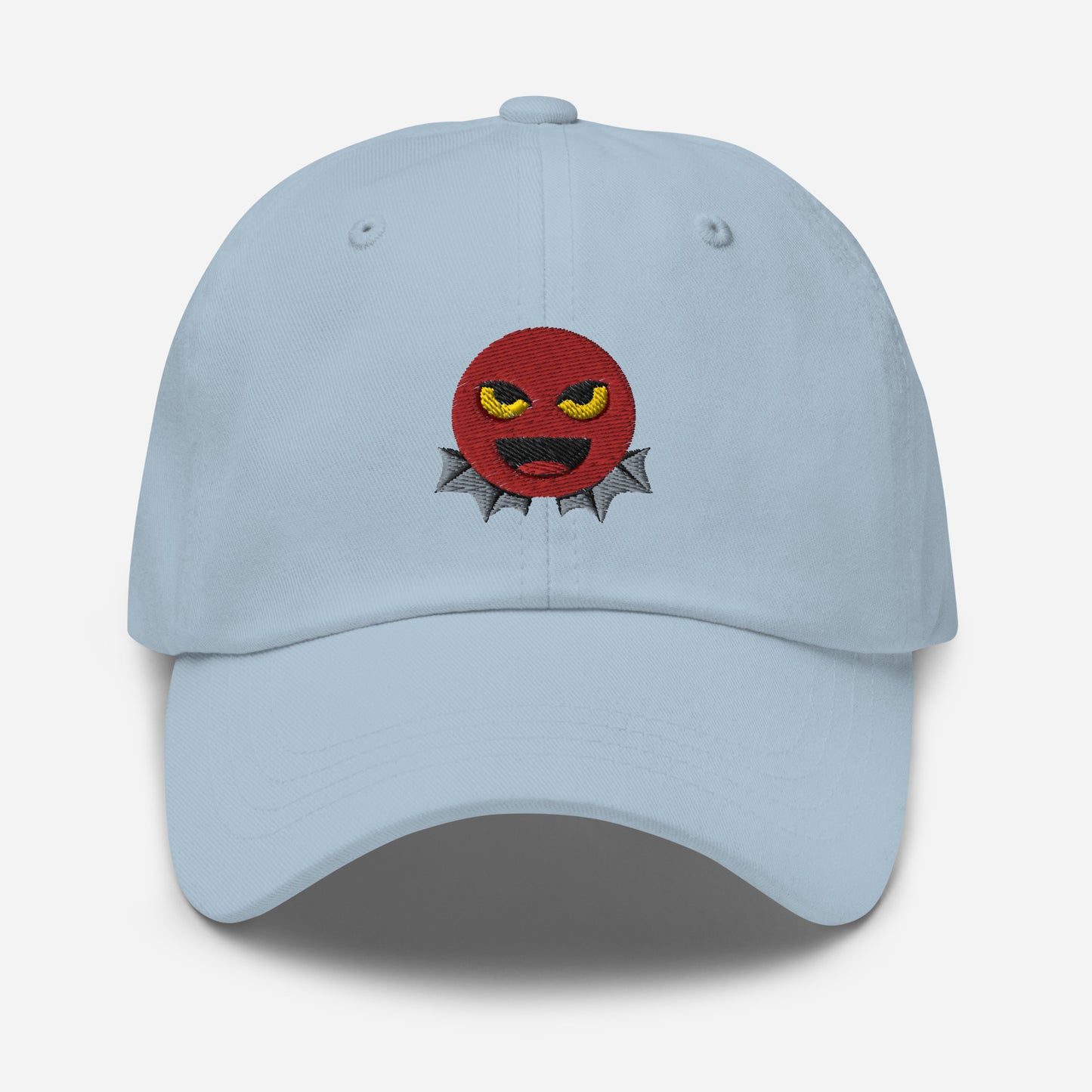 Halloween Devil Dad Hat, Embroidered Evil Emoticon Unisex Hat, Handmade Dad Cap, Scary Emoji Adjustable Baseball Gift Cap