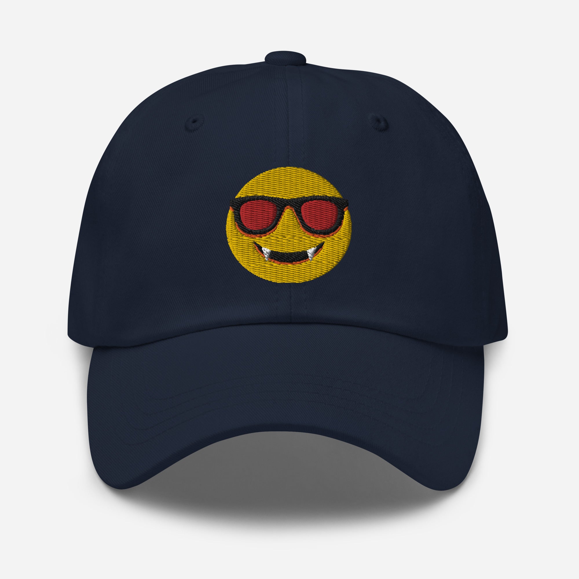 Halloween Dracula Face Dad Hat, Embroidered Evil Emoticon Unisex Hat, Handmade Dad Cap, Scary Smile Emoji Adjustable Baseball Gift Cap