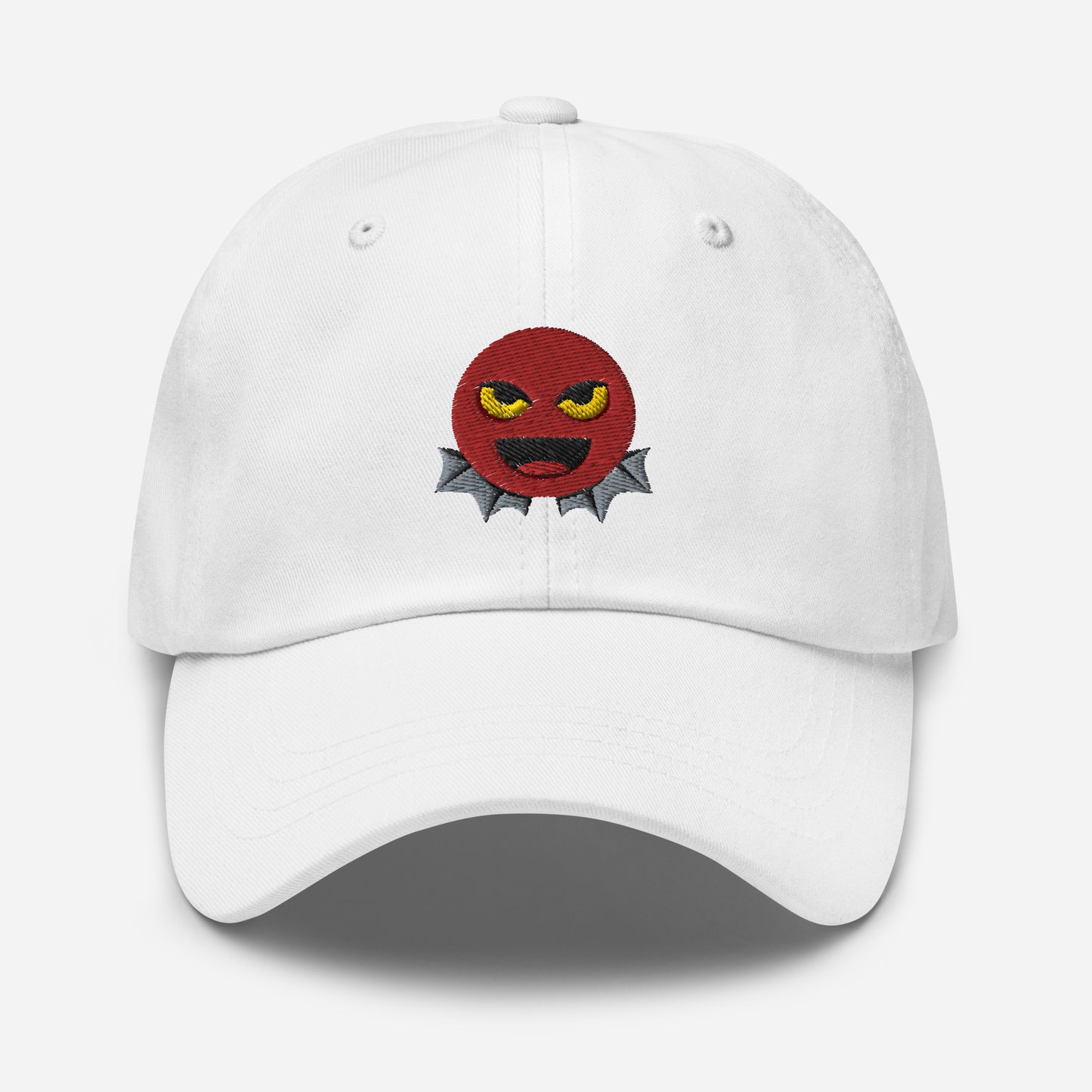Halloween Devil Dad Hat, Embroidered Evil Emoticon Unisex Hat, Handmade Dad Cap, Scary Emoji Adjustable Baseball Gift Cap