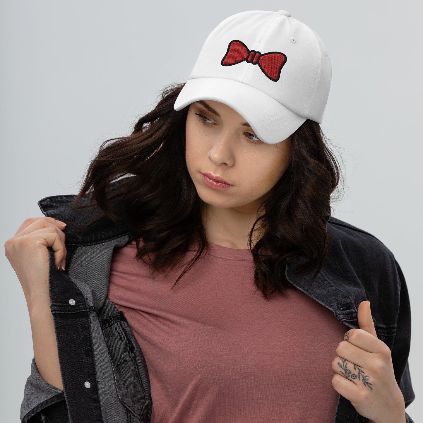 Bow Tie Dad Hat, Embroidered Christmas Unisex Hat, Handmade Dad Cap, Xmas Festive Adjustable Baseball Gift Cap