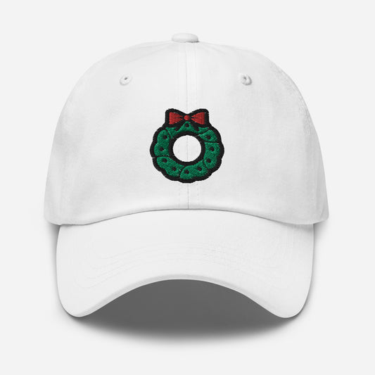 Christmas Wreath Dad Hat, Embroidered Christmas Decor Unisex Hat, Handmade Dad Cap, Xmas Festive Adjustable Baseball Gift Cap