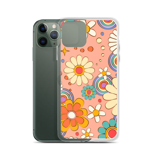 Vintage Retro Colors Groovy Psychedelic Flowers Pattern Clear Case for iPhone®