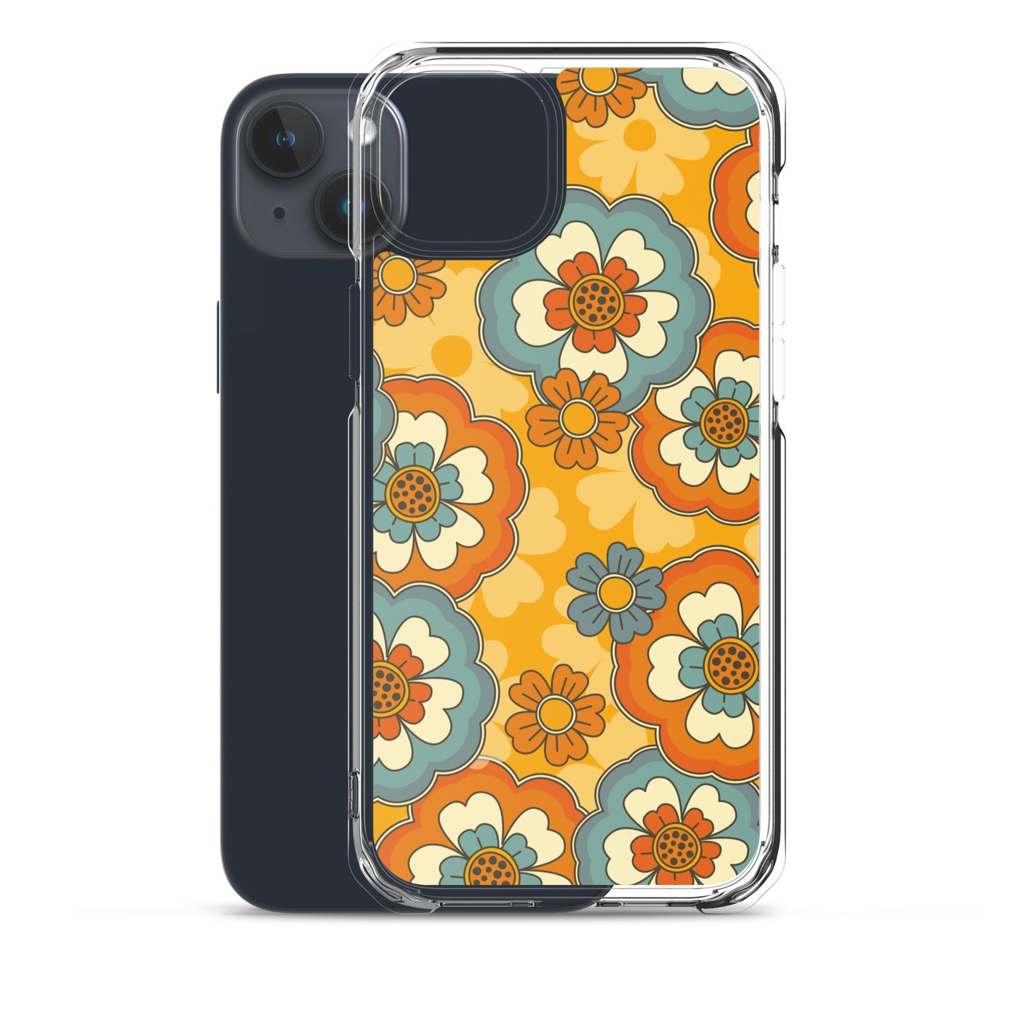 Vintage Retro Colors Groovy Flowers Pattern Clear Case for iPhone®