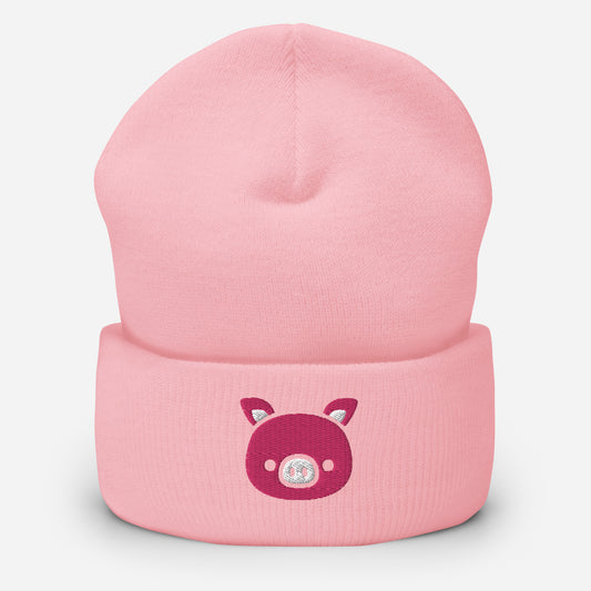 Pig Face Beanie Cap, Embroidered Farm Animal Cuffed Beanie, Handmade Unisex Slouchy Cartoon Pig Gift Hat Cap