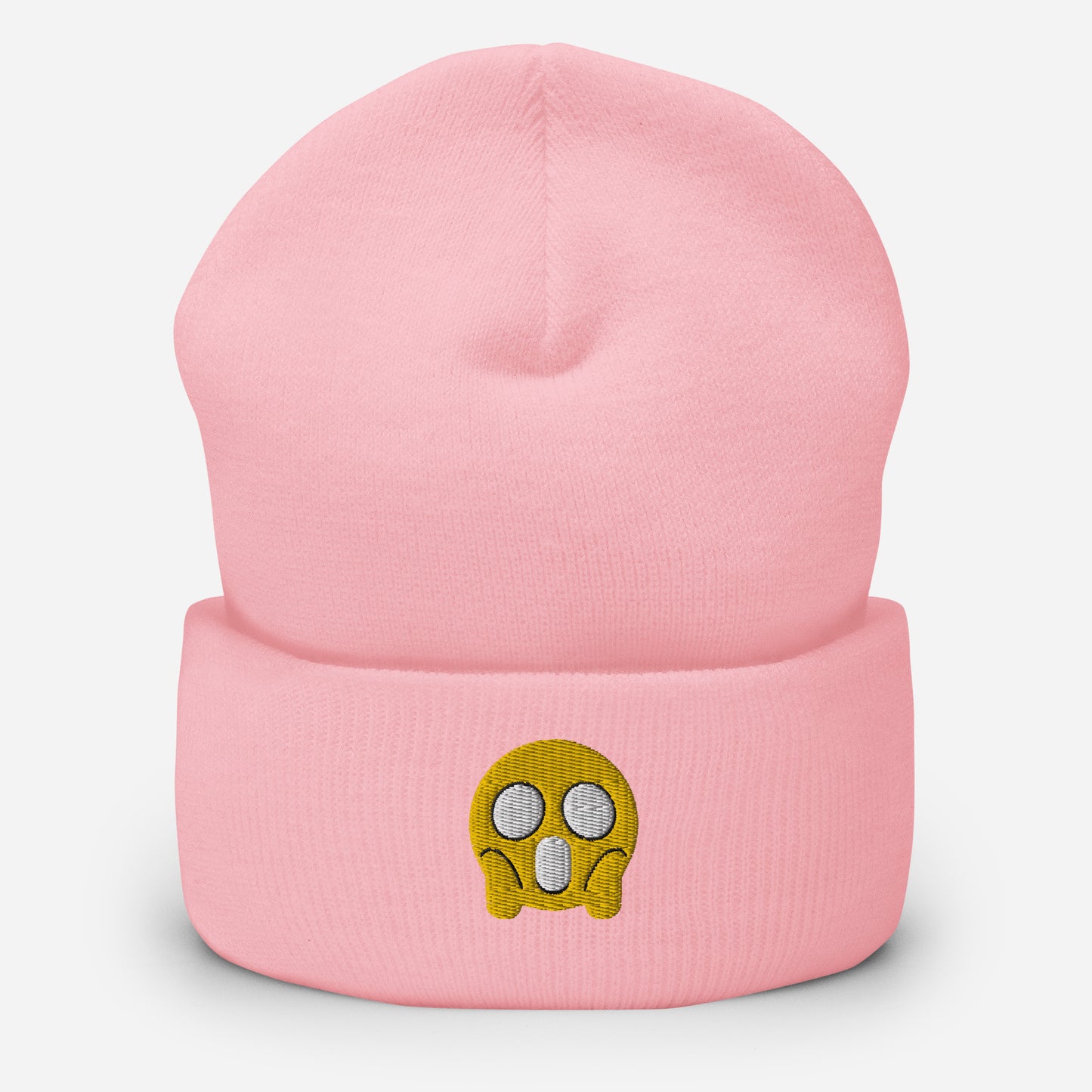 Halloween Shock Emoji Beanie Cap, Embroidered Funny Emoticon Cuffed Beanie, Handmade Unisex Slouchy Spooky Face Gift Hat Cap