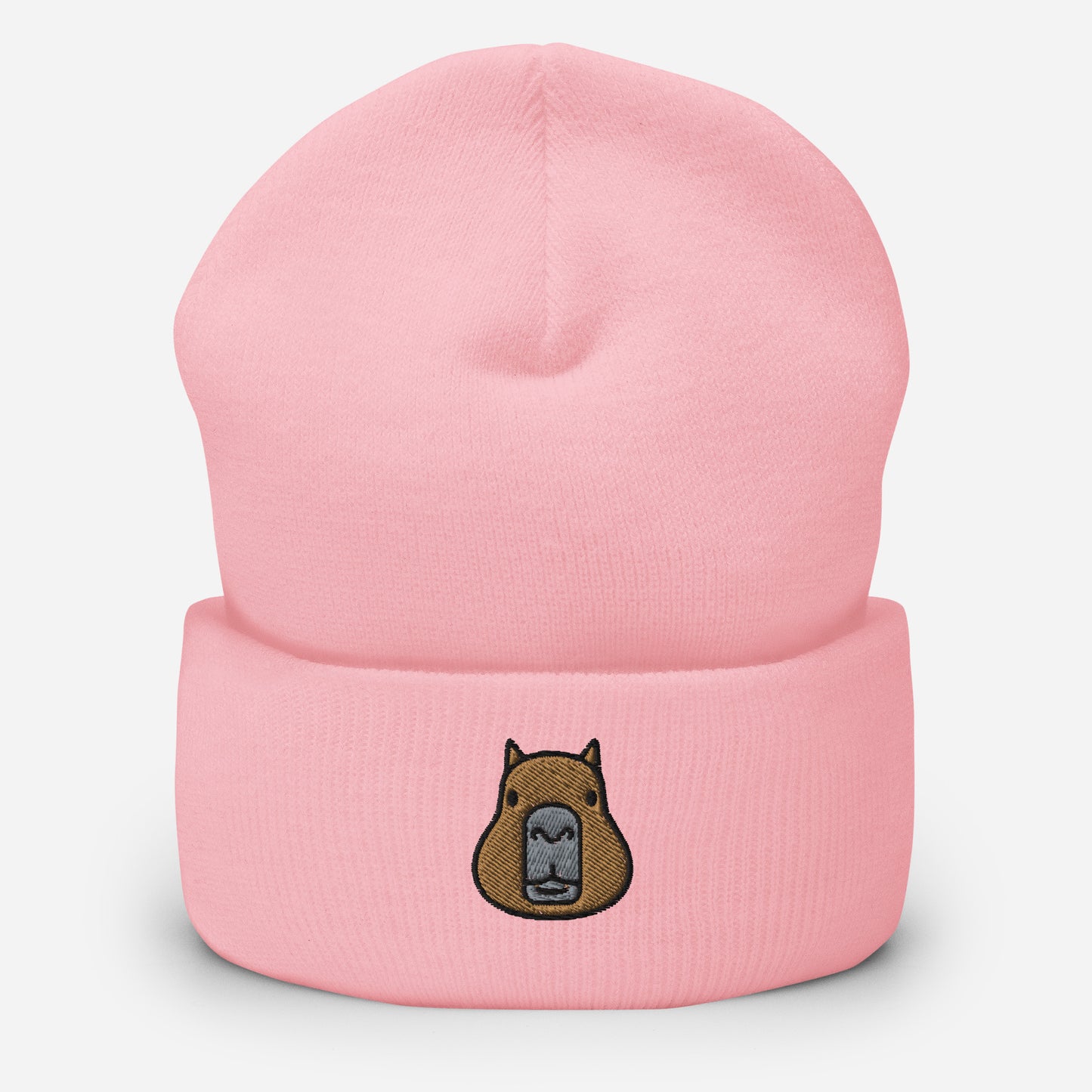 Capybara Face Beanie Cap, Embroidered Cute Rodent Meme Animal Lover Cuffed Beanie, Handmade Unisex Slouchy Capybaras Pet Lover Gift Hat Cap
