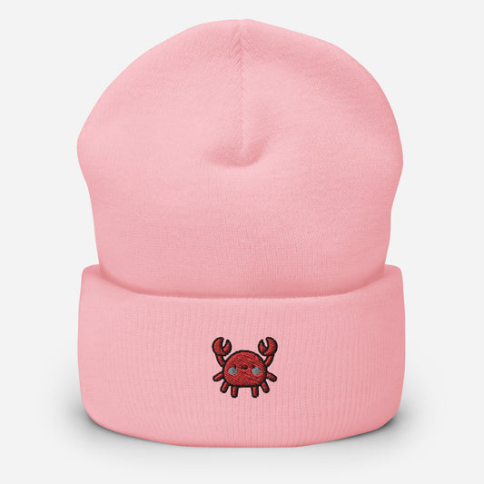 Crab Beanie Cap, Embroidered Sea Crab Cuffed Beanie, Handmade Unisex Slouchy Gift Hat Cap - Multiple Colors