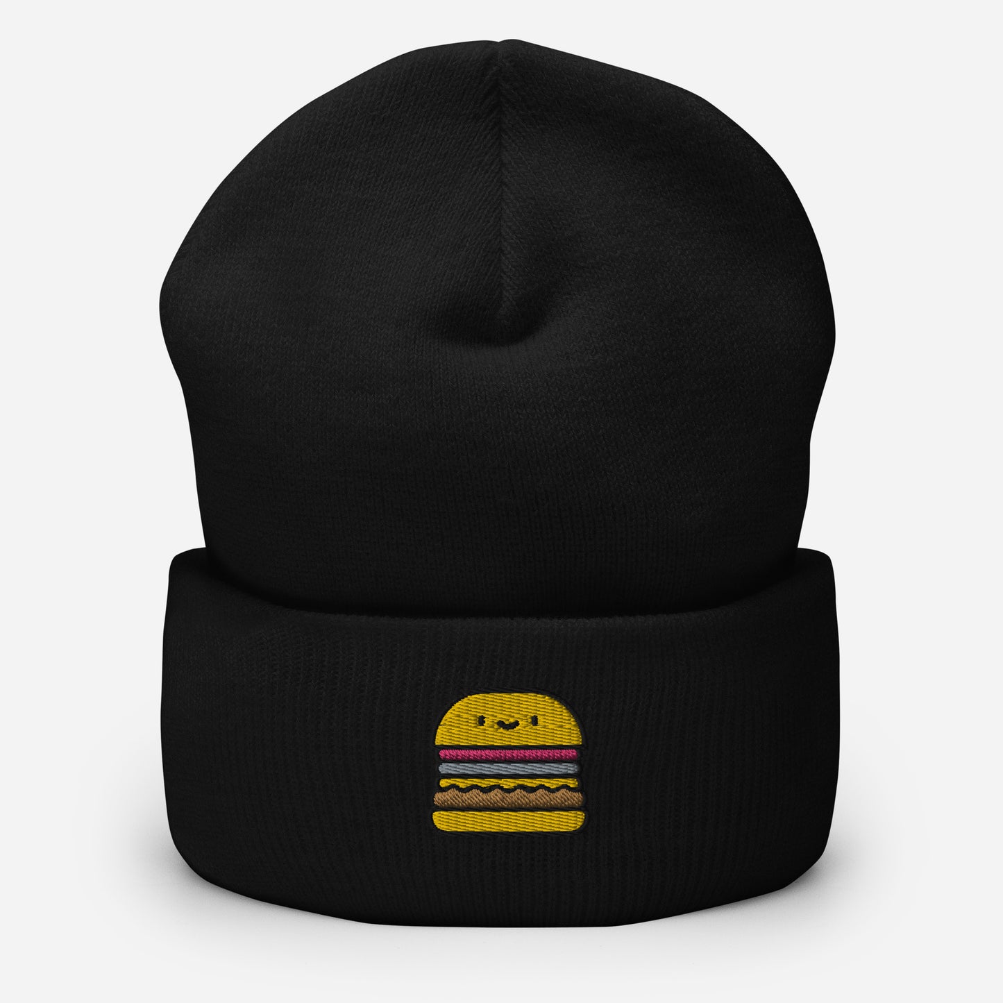 Burger Beanie Cap , Embroidered Hamburger Foodie Cuffed Beanie, Handmade Unisex Slouchy Fast Food Gift Hat Cap