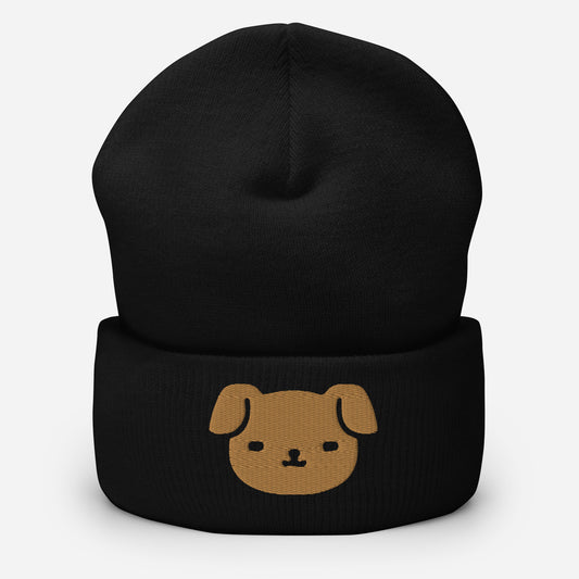 Puppy Dog Beanie Cap, Embroidered Dog Lover Cuffed Beanie, Handmade Unisex Slouchy Cartoon Dog Gift Hat Cap