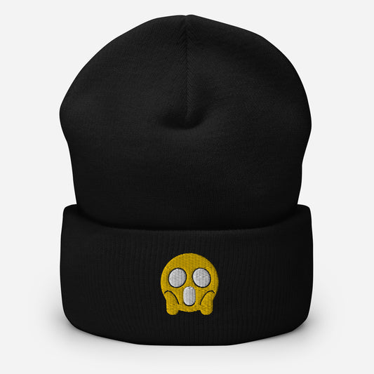 Halloween Shock Emoji Beanie Cap, Embroidered Funny Emoticon Cuffed Beanie, Handmade Unisex Slouchy Spooky Face Gift Hat Cap