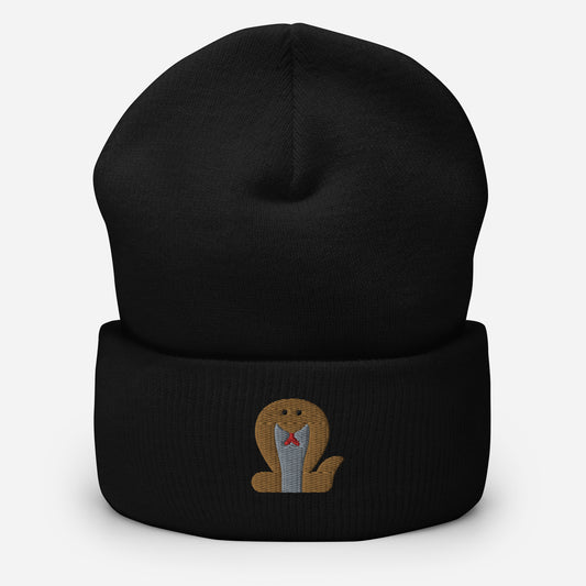 King Cobra Beanie Cap, Embroidered Snake Lovers Cuffed Beanie, Handmade Unisex Slouchy Reptiles Gift Hat Cap