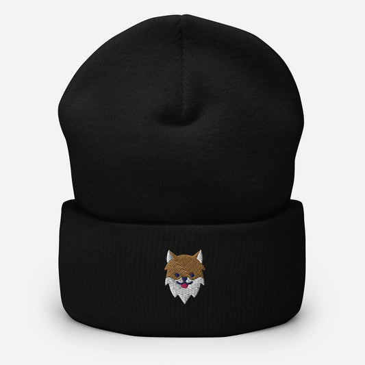 Pomeranian Dog Face Beanie Cap, Embroidered Dog Lover Cuffed Beanie, Handmade Unisex Slouchy Pom Dogs Gift Hat Cap