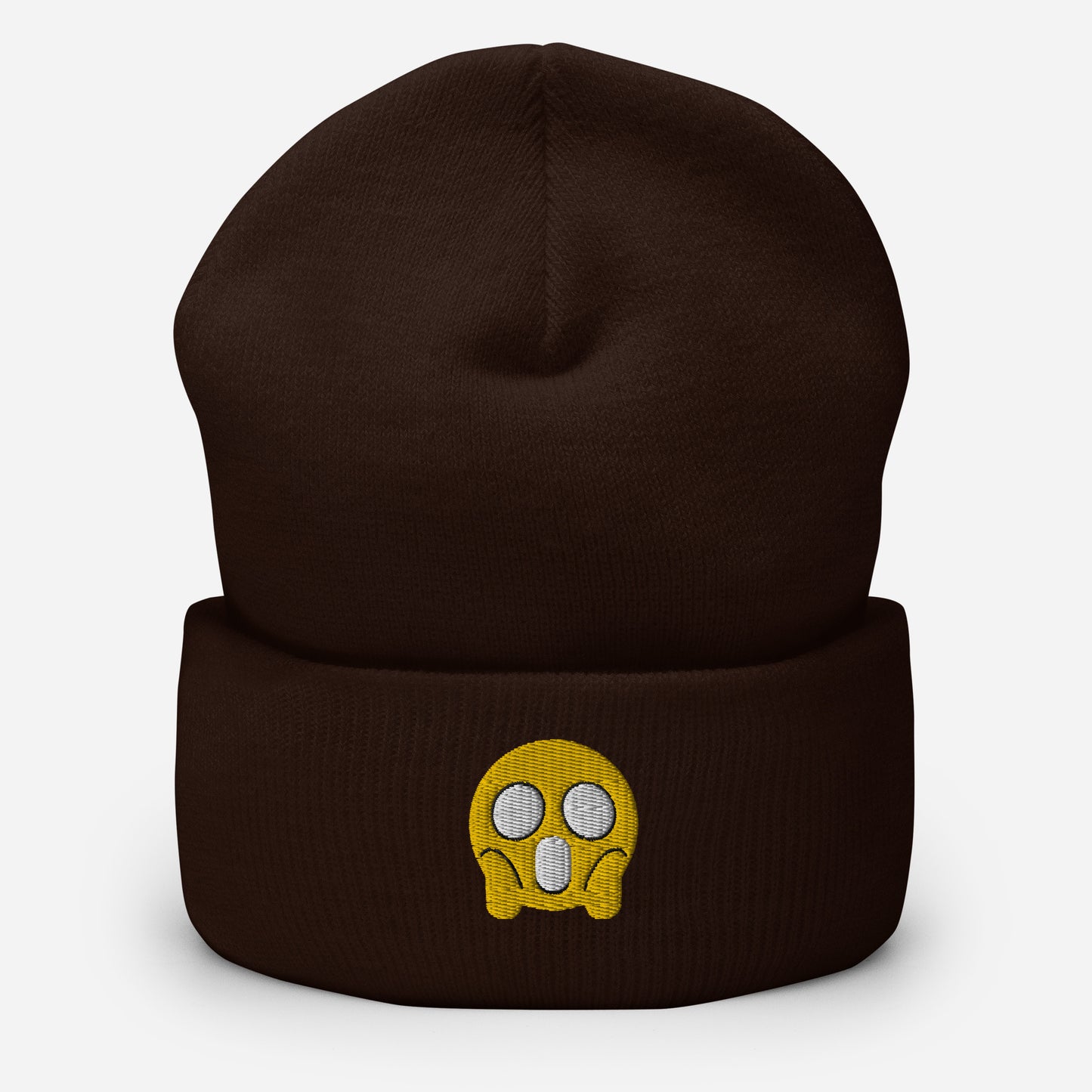 Halloween Shock Emoji Beanie Cap, Embroidered Funny Emoticon Cuffed Beanie, Handmade Unisex Slouchy Spooky Face Gift Hat Cap