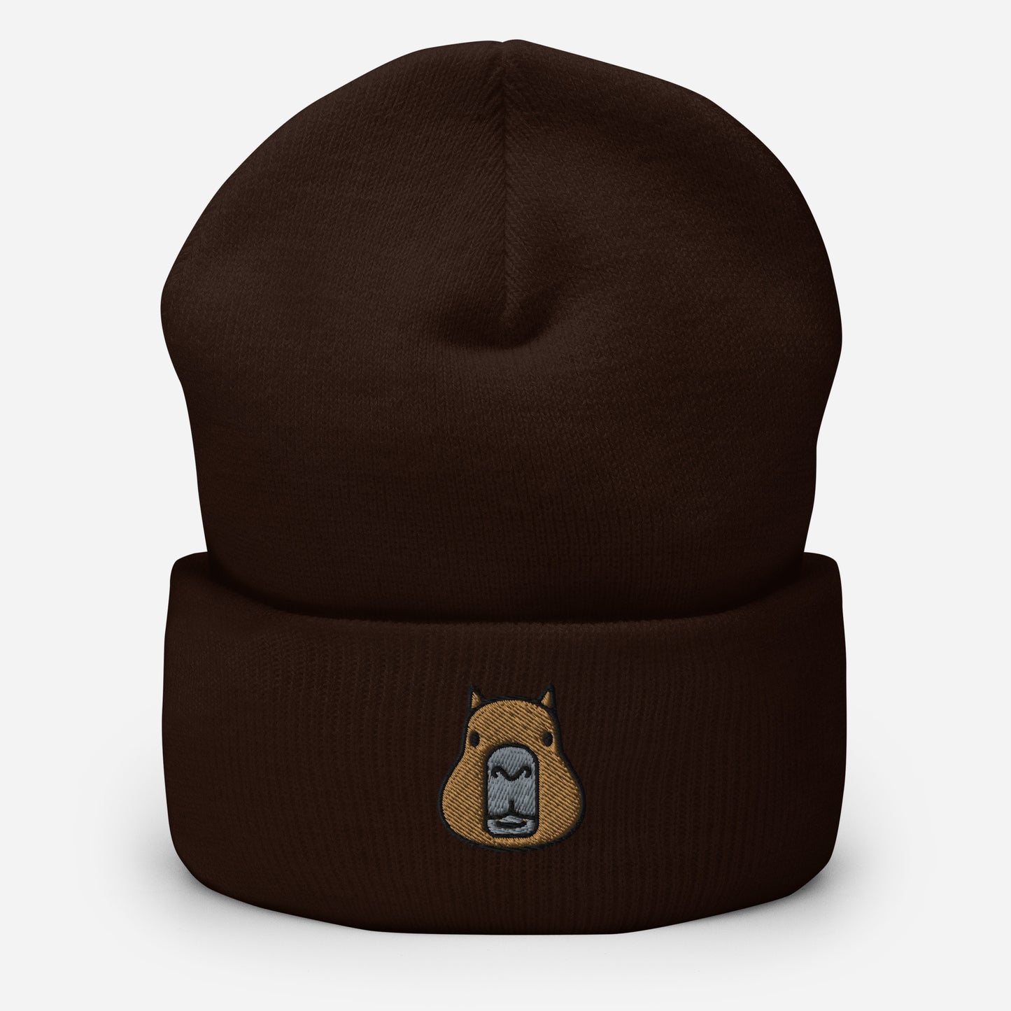 Capybara Face Beanie Cap, Embroidered Cute Rodent Meme Animal Lover Cuffed Beanie, Handmade Unisex Slouchy Capybaras Pet Lover Gift Hat Cap