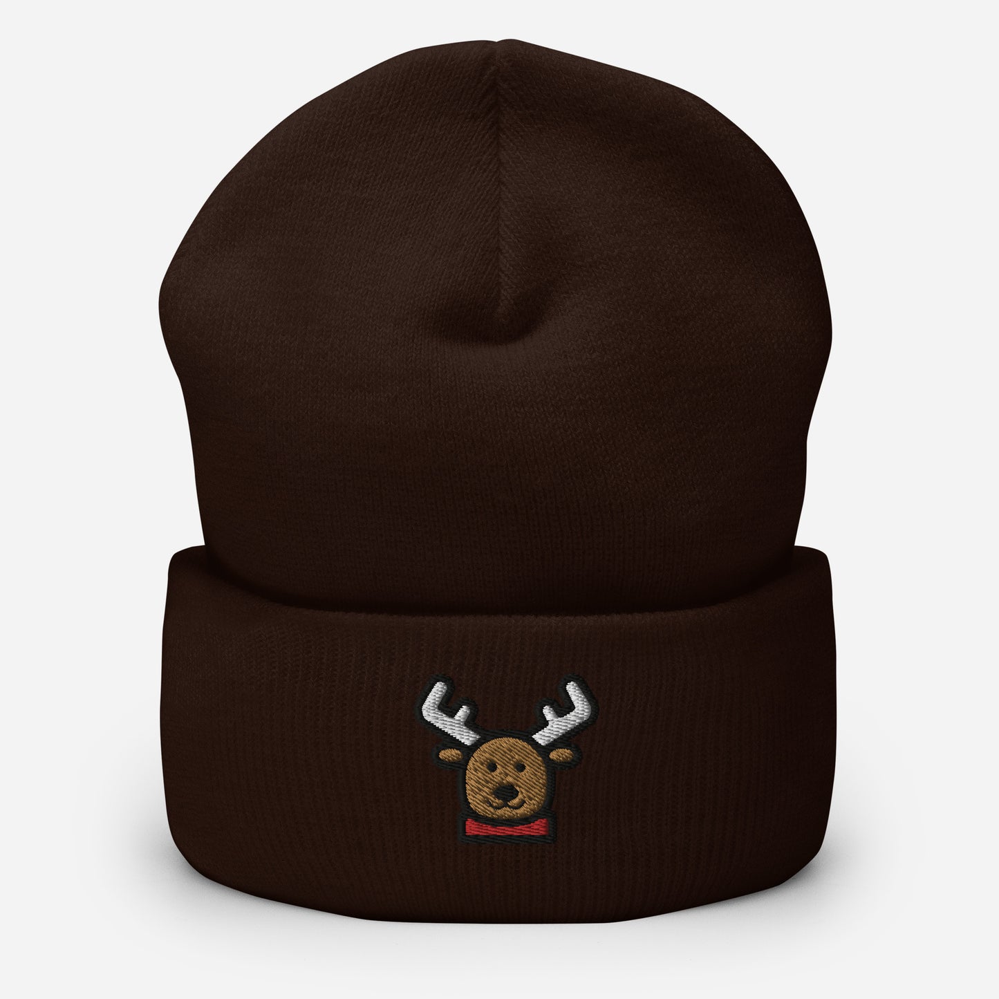 Reindeer Beanie Cap, Embroidered Christmas Animal Cuffed Beanie, Handmade Unisex Slouchy Xmas Festive Gift Hat Cap