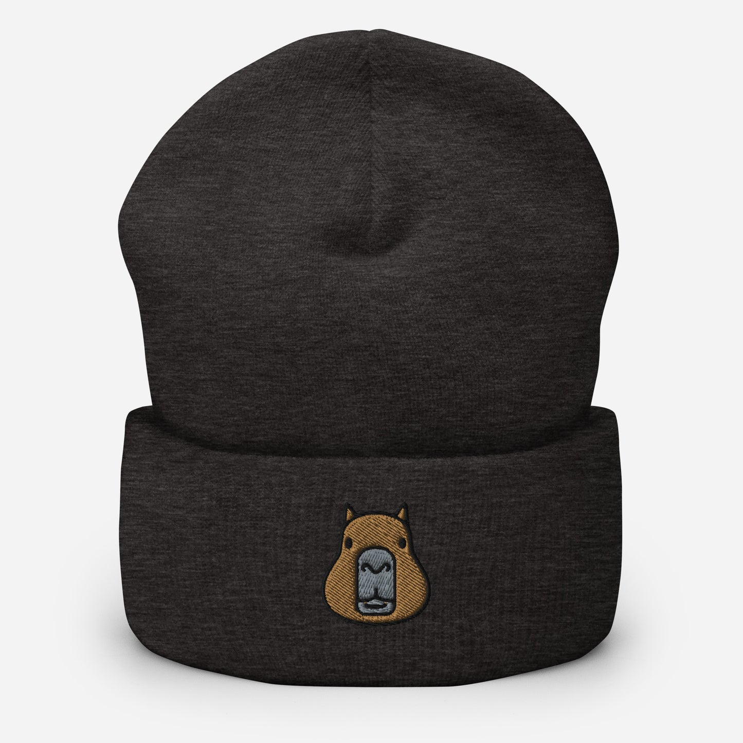 Capybara Face Beanie Cap, Embroidered Cute Rodent Meme Animal Lover Cuffed Beanie, Handmade Unisex Slouchy Capybaras Pet Lover Gift Hat Cap