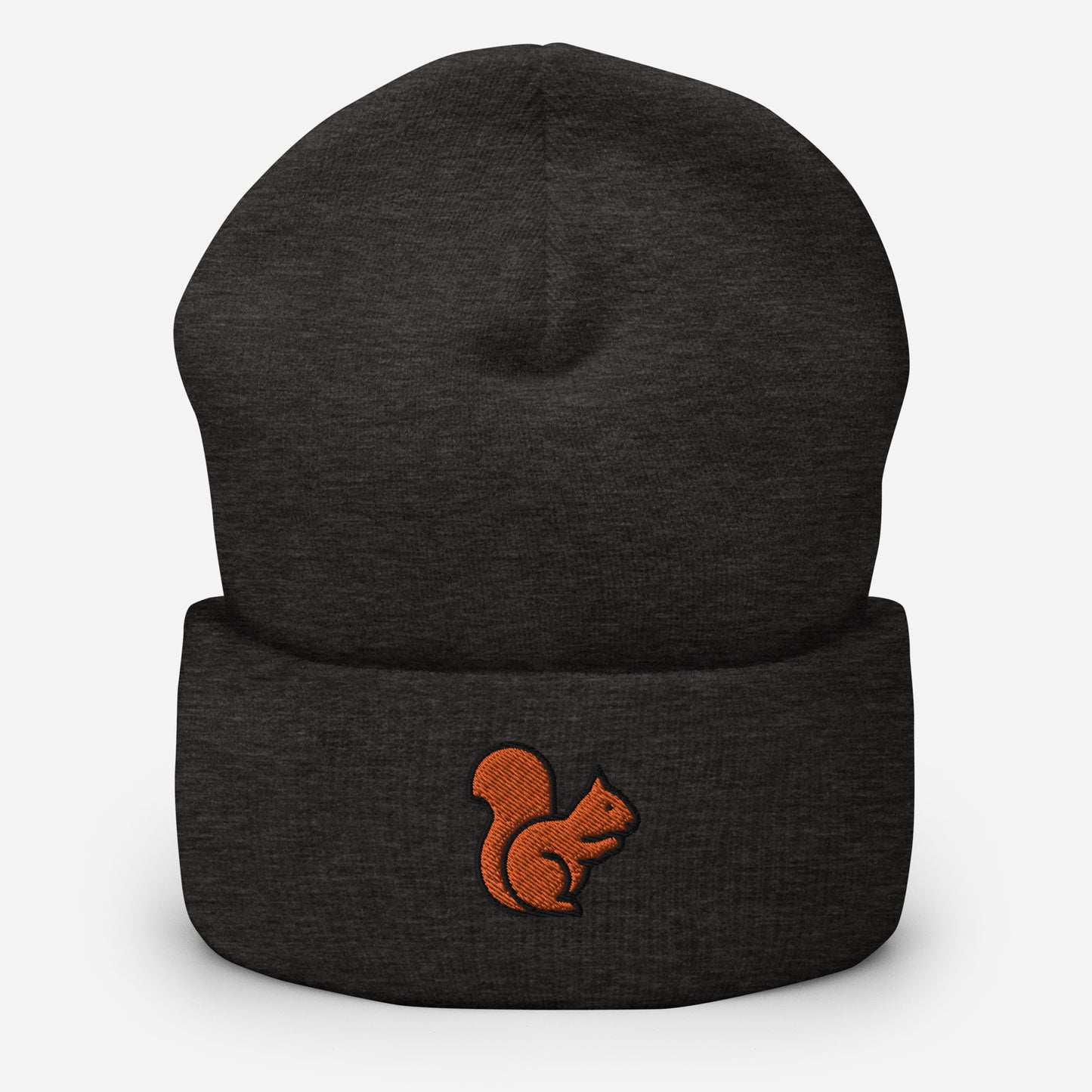 Squirrel Beanie Cap, Embroidered Squirrel Lover Cuffed Beanie, Handmade Unisex Rodents Gift Hat Cap