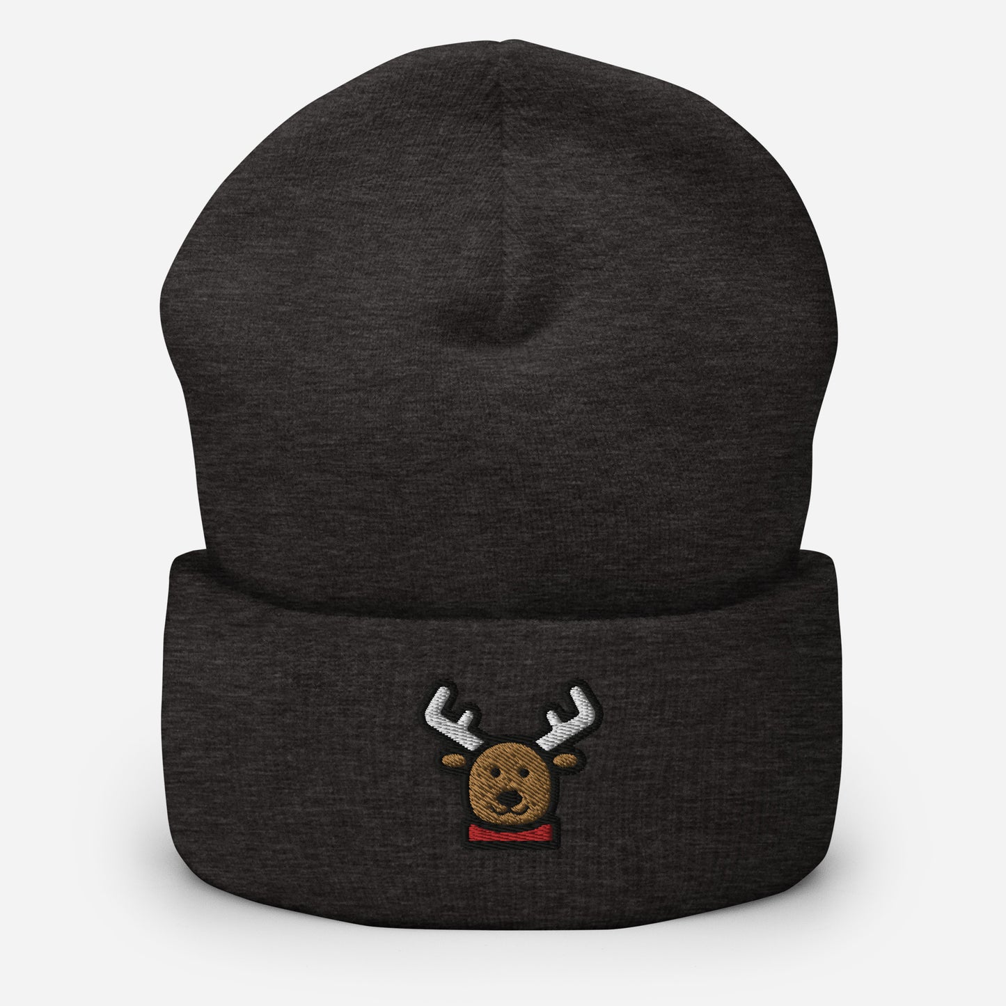 Reindeer Beanie Cap, Embroidered Christmas Animal Cuffed Beanie, Handmade Unisex Slouchy Xmas Festive Gift Hat Cap