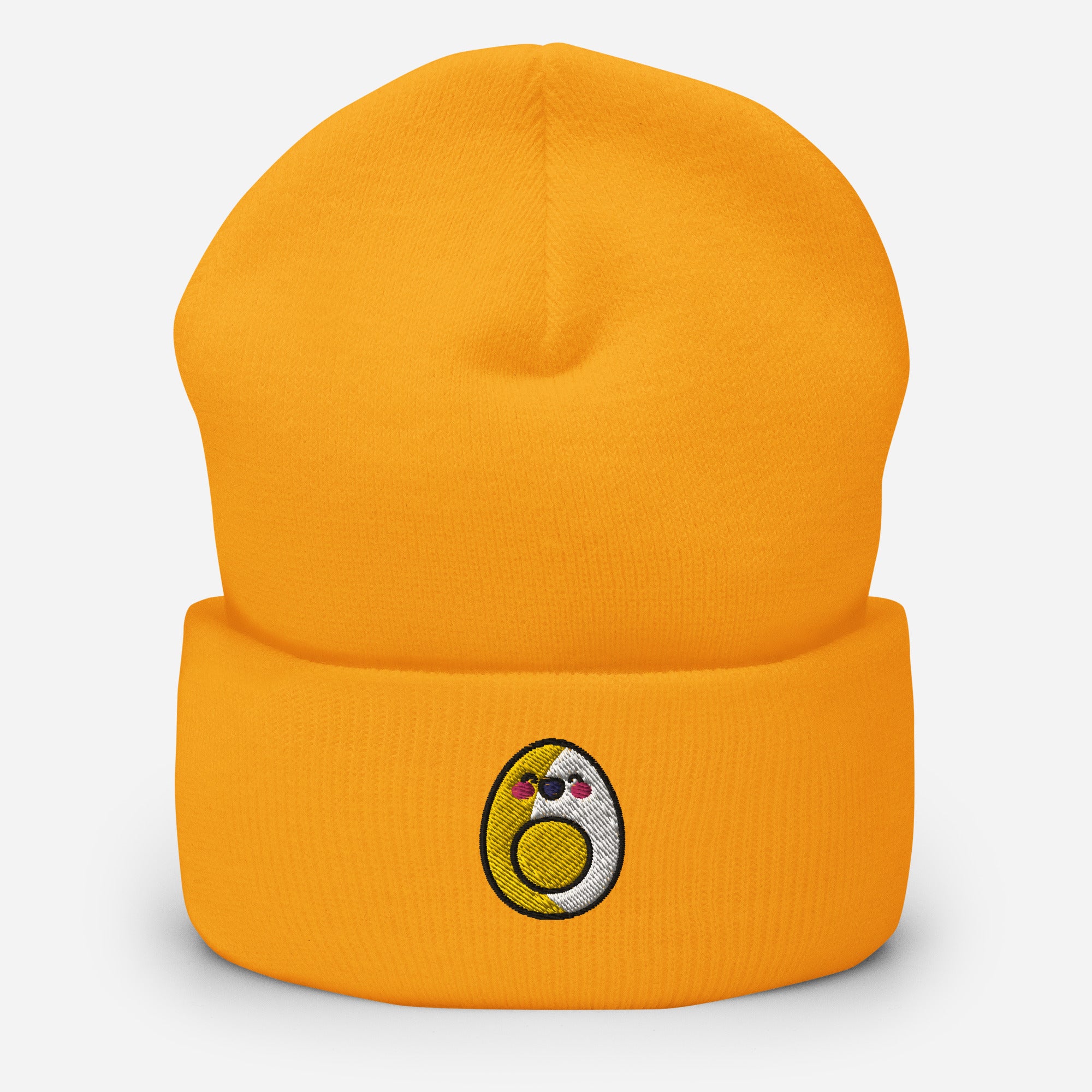 Boiled Egg Beanie Cap , Embroidered Cartoon Egg Cuffed Beanie, Handmade Unisex Slouchy Egg Face Gift Hat Cap