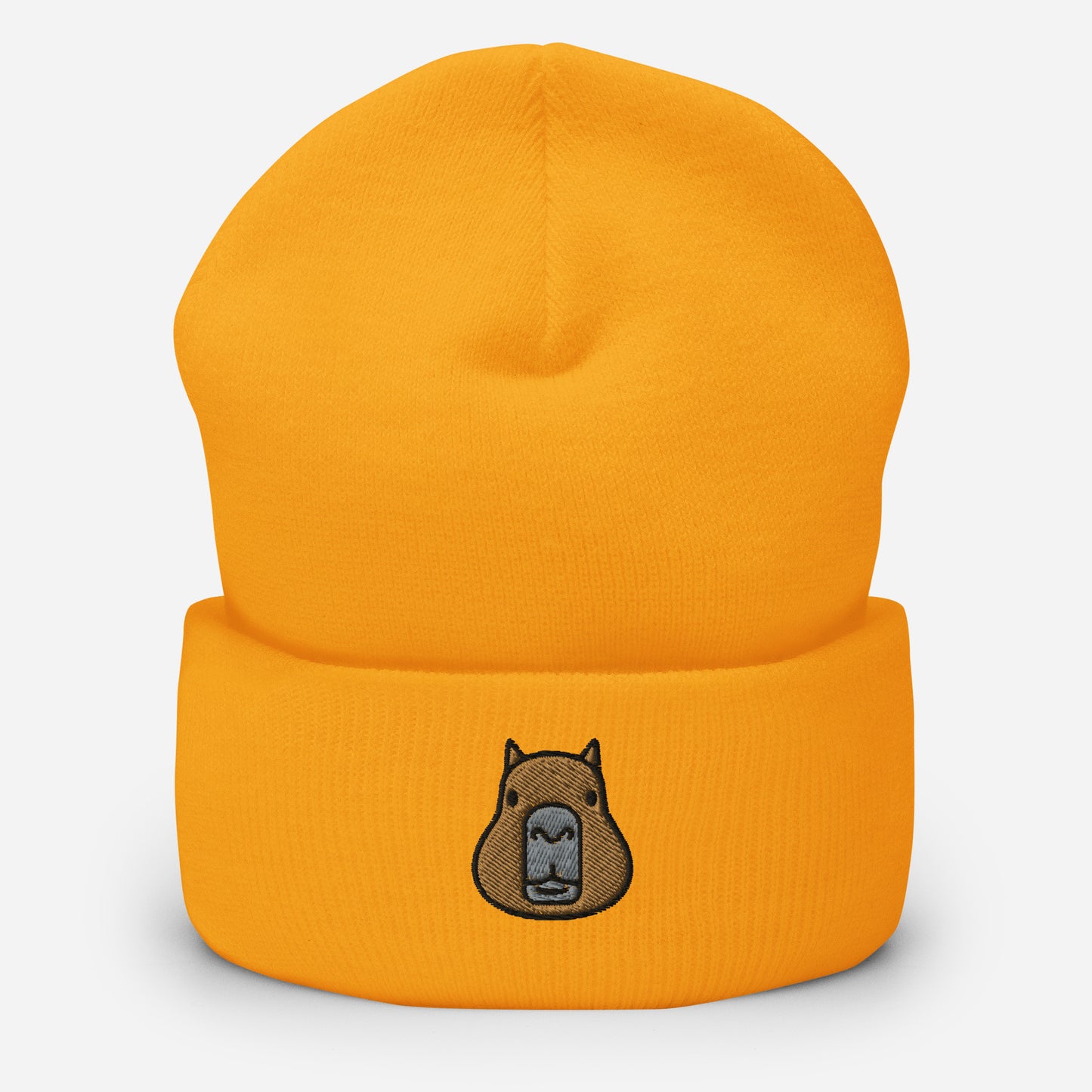 Capybara Face Beanie Cap, Embroidered Cute Rodent Meme Animal Lover Cuffed Beanie, Handmade Unisex Slouchy Capybaras Pet Lover Gift Hat Cap