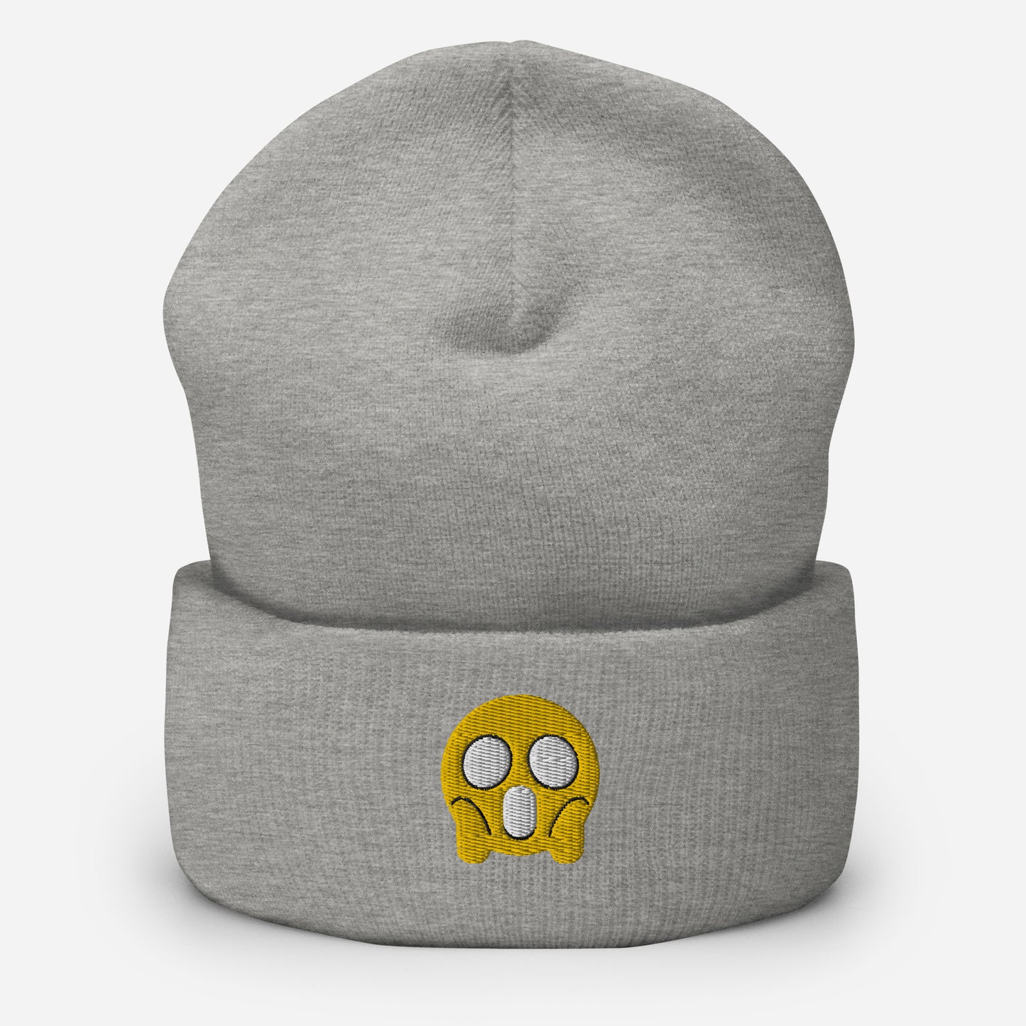 Halloween Shock Emoji Beanie Cap, Embroidered Funny Emoticon Cuffed Beanie, Handmade Unisex Slouchy Spooky Face Gift Hat Cap