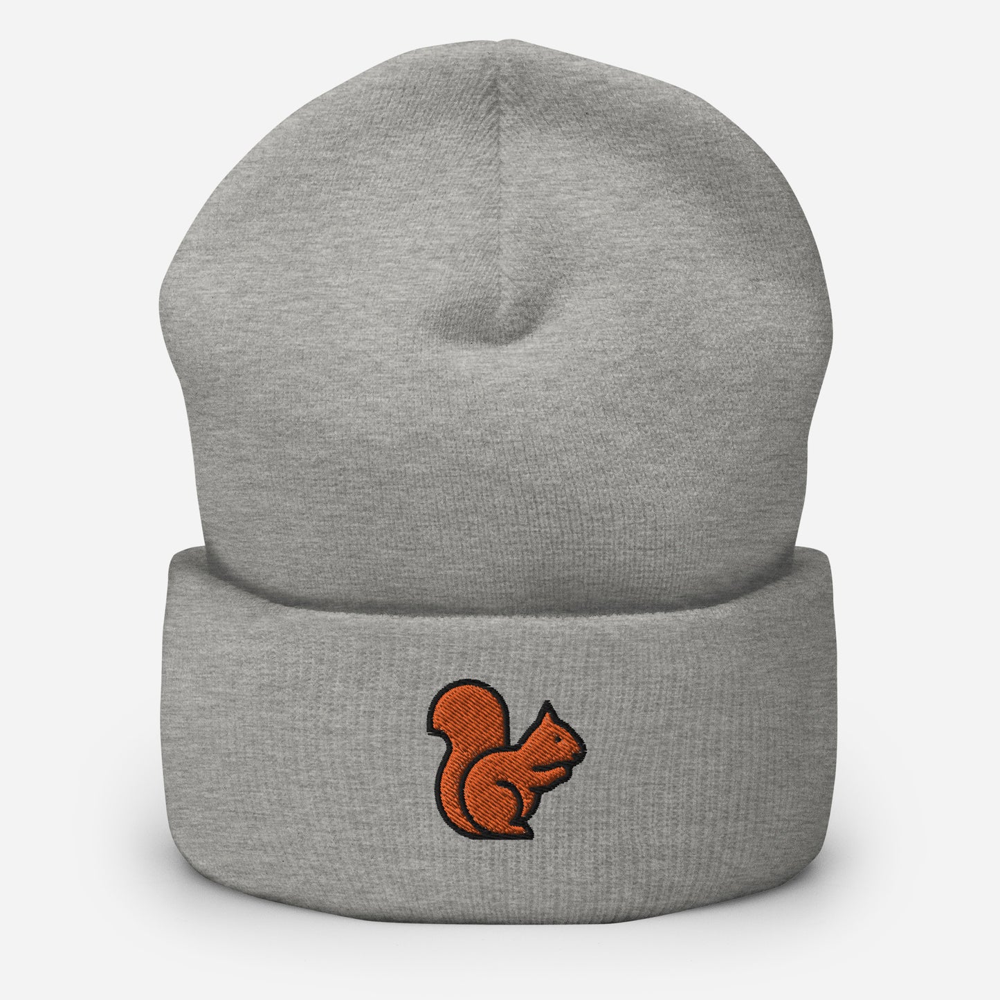 Squirrel Beanie Cap, Embroidered Squirrel Lover Cuffed Beanie, Handmade Unisex Rodents Gift Hat Cap