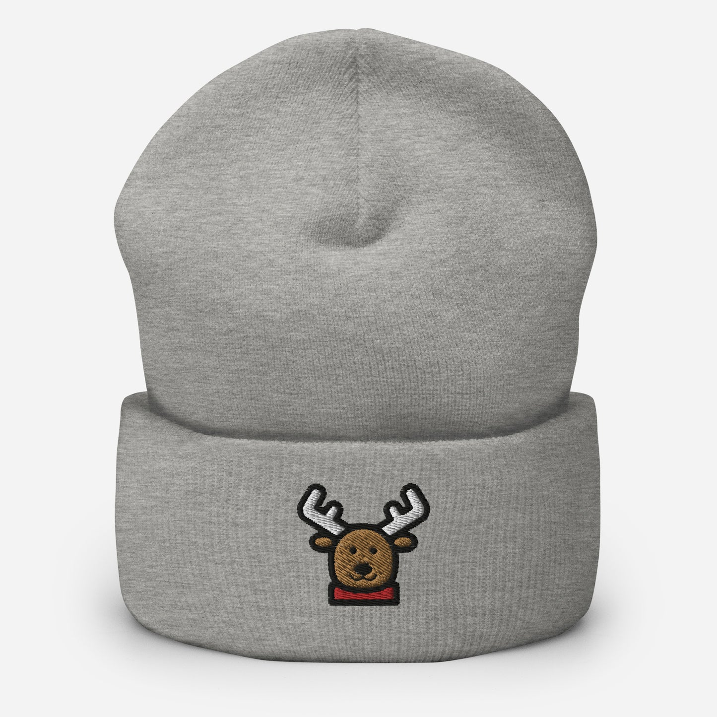 Reindeer Beanie Cap, Embroidered Christmas Animal Cuffed Beanie, Handmade Unisex Slouchy Xmas Festive Gift Hat Cap
