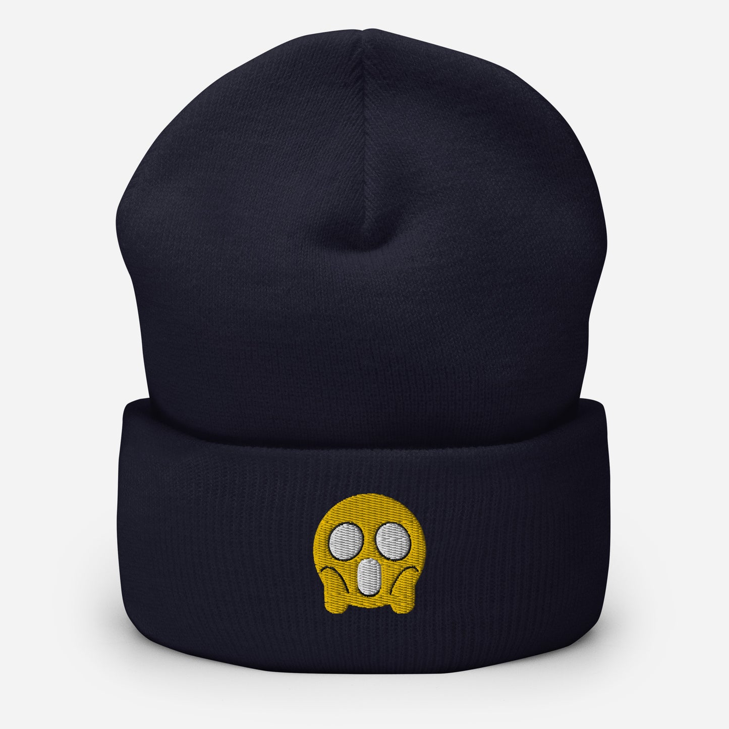 Halloween Shock Emoji Beanie Cap, Embroidered Funny Emoticon Cuffed Beanie, Handmade Unisex Slouchy Spooky Face Gift Hat Cap