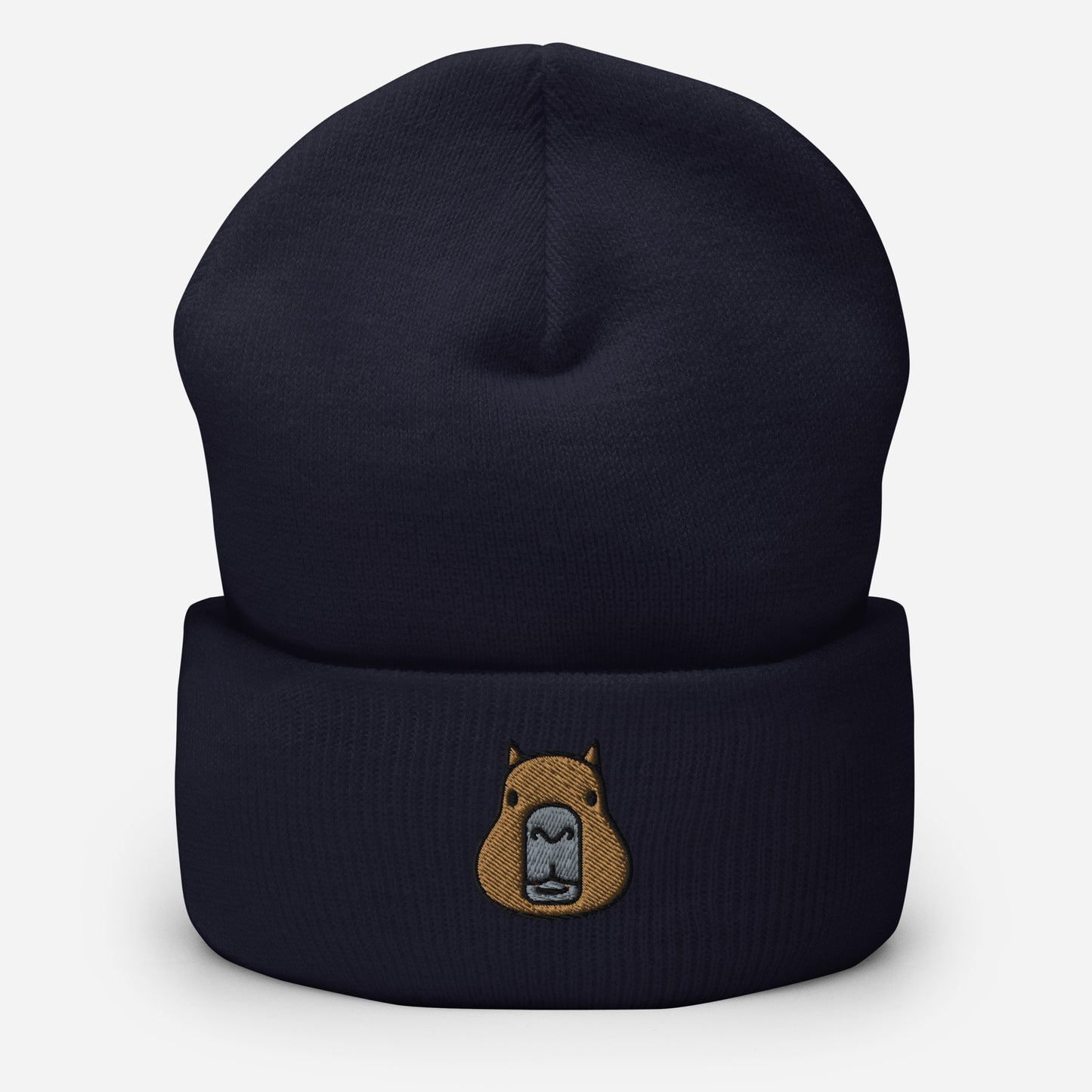 Capybara Face Beanie Cap, Embroidered Cute Rodent Meme Animal Lover Cuffed Beanie, Handmade Unisex Slouchy Capybaras Pet Lover Gift Hat Cap