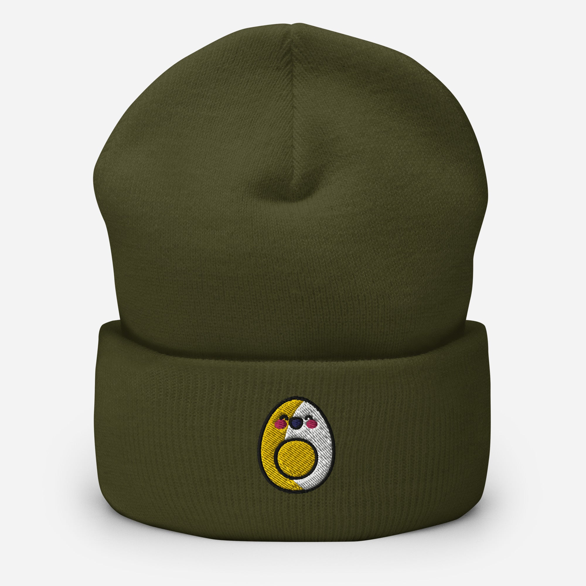 Boiled Egg Beanie Cap , Embroidered Cartoon Egg Cuffed Beanie, Handmade Unisex Slouchy Egg Face Gift Hat Cap