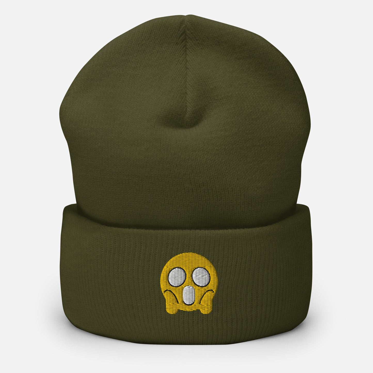 Halloween Shock Emoji Beanie Cap, Embroidered Funny Emoticon Cuffed Beanie, Handmade Unisex Slouchy Spooky Face Gift Hat Cap