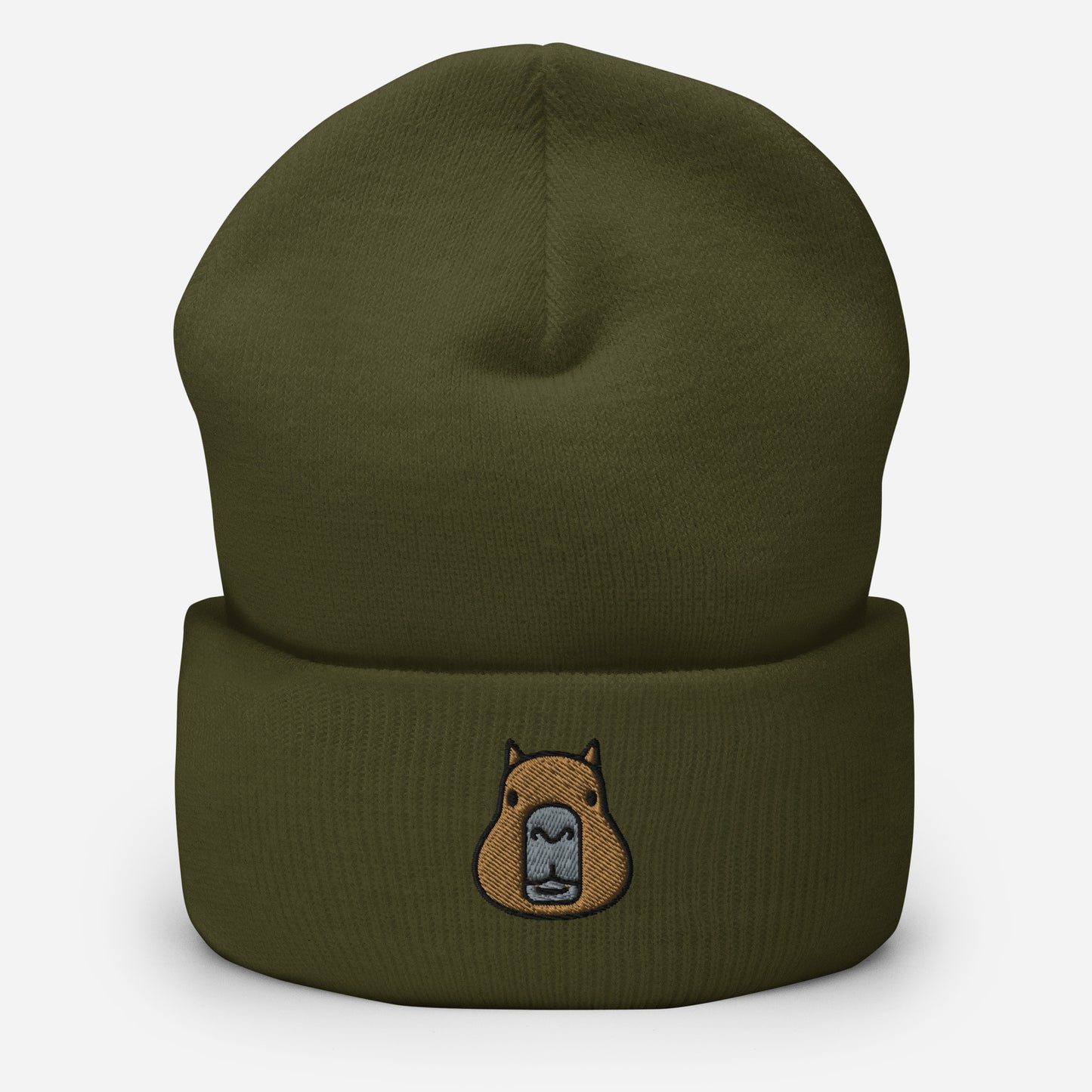 Capybara Face Beanie Cap, Embroidered Cute Rodent Meme Animal Lover Cuffed Beanie, Handmade Unisex Slouchy Capybaras Pet Lover Gift Hat Cap