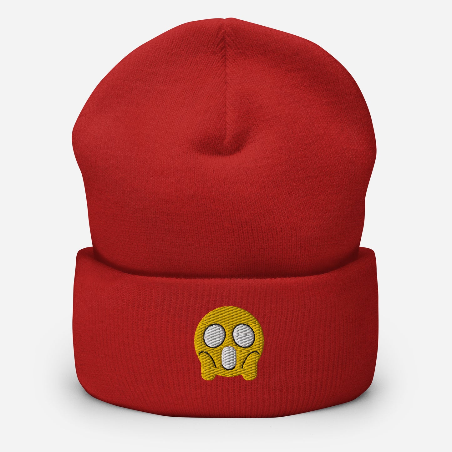 Halloween Shock Emoji Beanie Cap, Embroidered Funny Emoticon Cuffed Beanie, Handmade Unisex Slouchy Spooky Face Gift Hat Cap