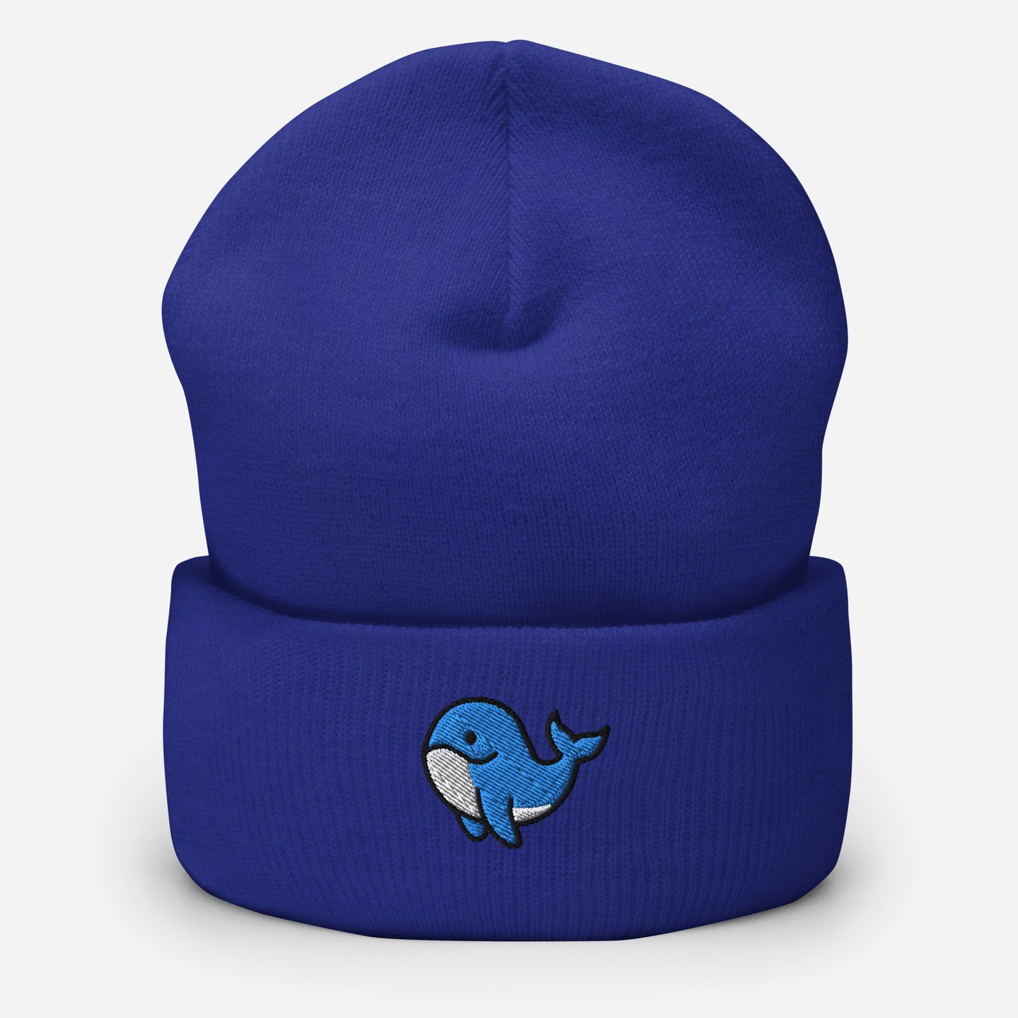 Orca Whale Beanie Cap, Embroidered Killer Blue Whale Cuffed Beanie, Handmade Unisex Slouchy Ocean Animal Gift Hat Cap