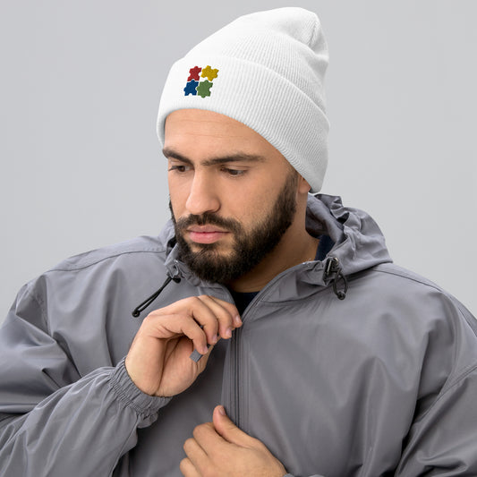 Autism Puzzle Pieces Beanie Cap, Embroidered Autism Awareness Cuffed Beanie, Handmade Unisex Slouchy Autistic Pride Gift Hat Cap