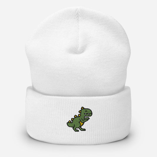 Dinosaur Beanie Cap, Embroidered T-Rex Cuffed Beanie, Handmade Unisex Slouchy Baby Dino Lovers Gift Hat Cap