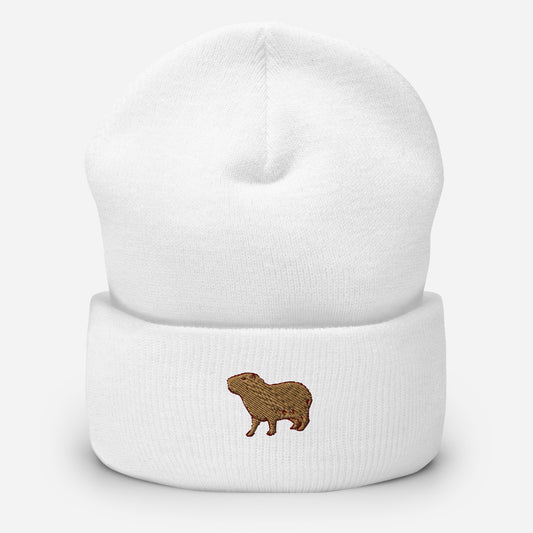 Capybara Beanie Cap, Embroidered Cute Rodent Meme Animal Lover Cuffed Beanie, Handmade Unisex Slouchy Capybaras Pet Lover Gift Hat Cap