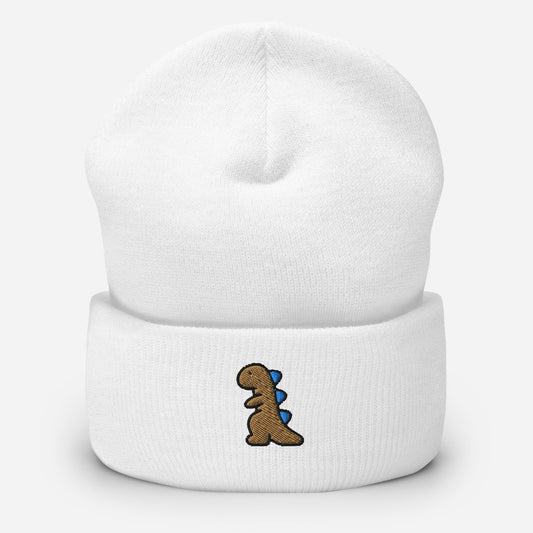 Dinosaur Beanie Cap, Embroidered T-Rex Cuffed Beanie, Handmade Unisex Slouchy Baby Dino Lovers Gift Hat Cap